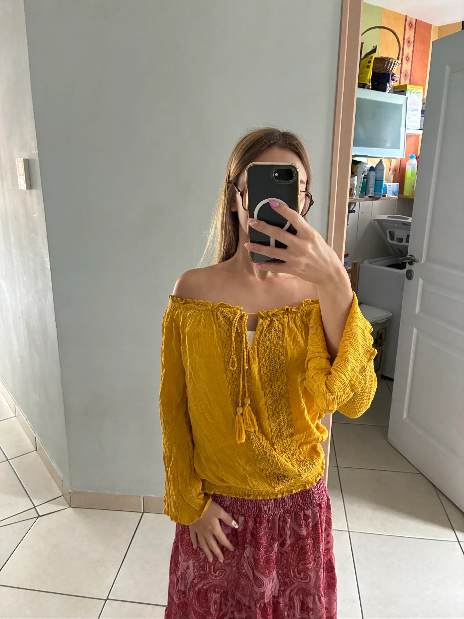 Blouse bohème épaules dénudées femme XS